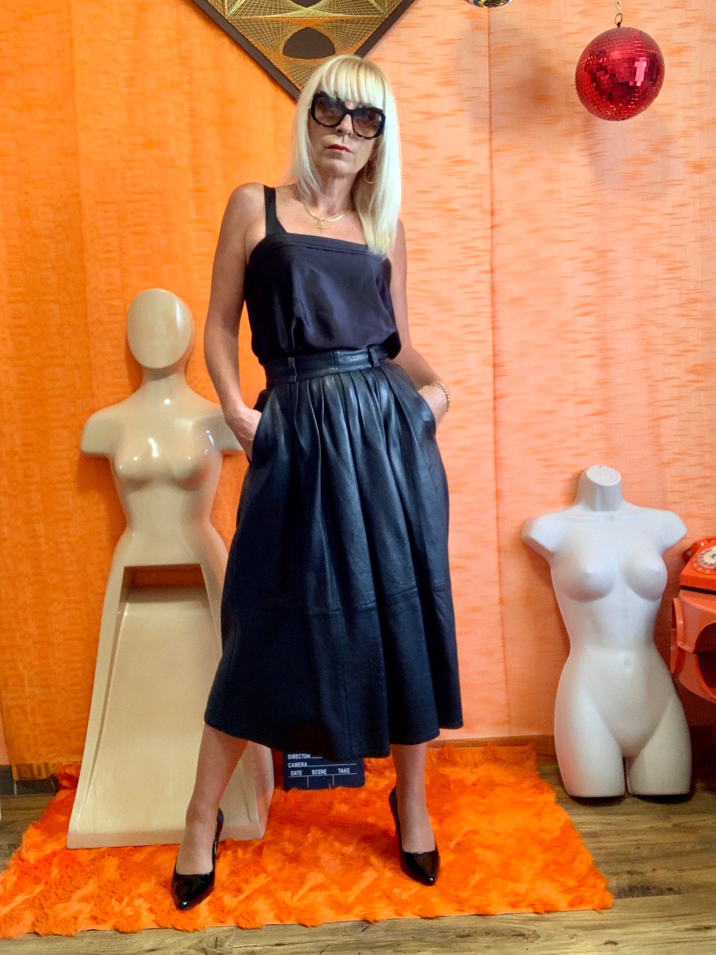 Longue Jupe cuir noir Vintage 1980- T34/36