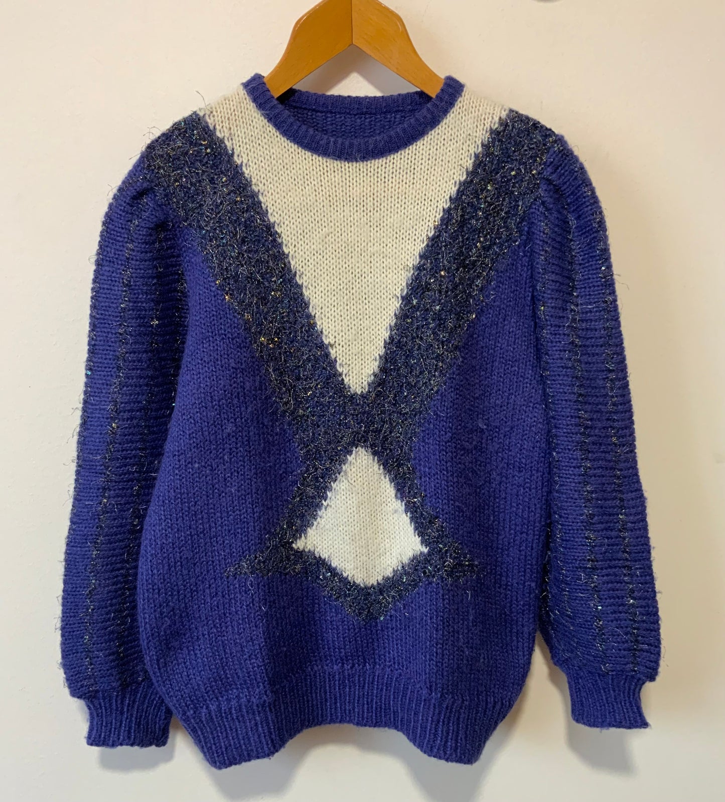 Pull Laine et Angora tricoté Vintage 1980 - T44.