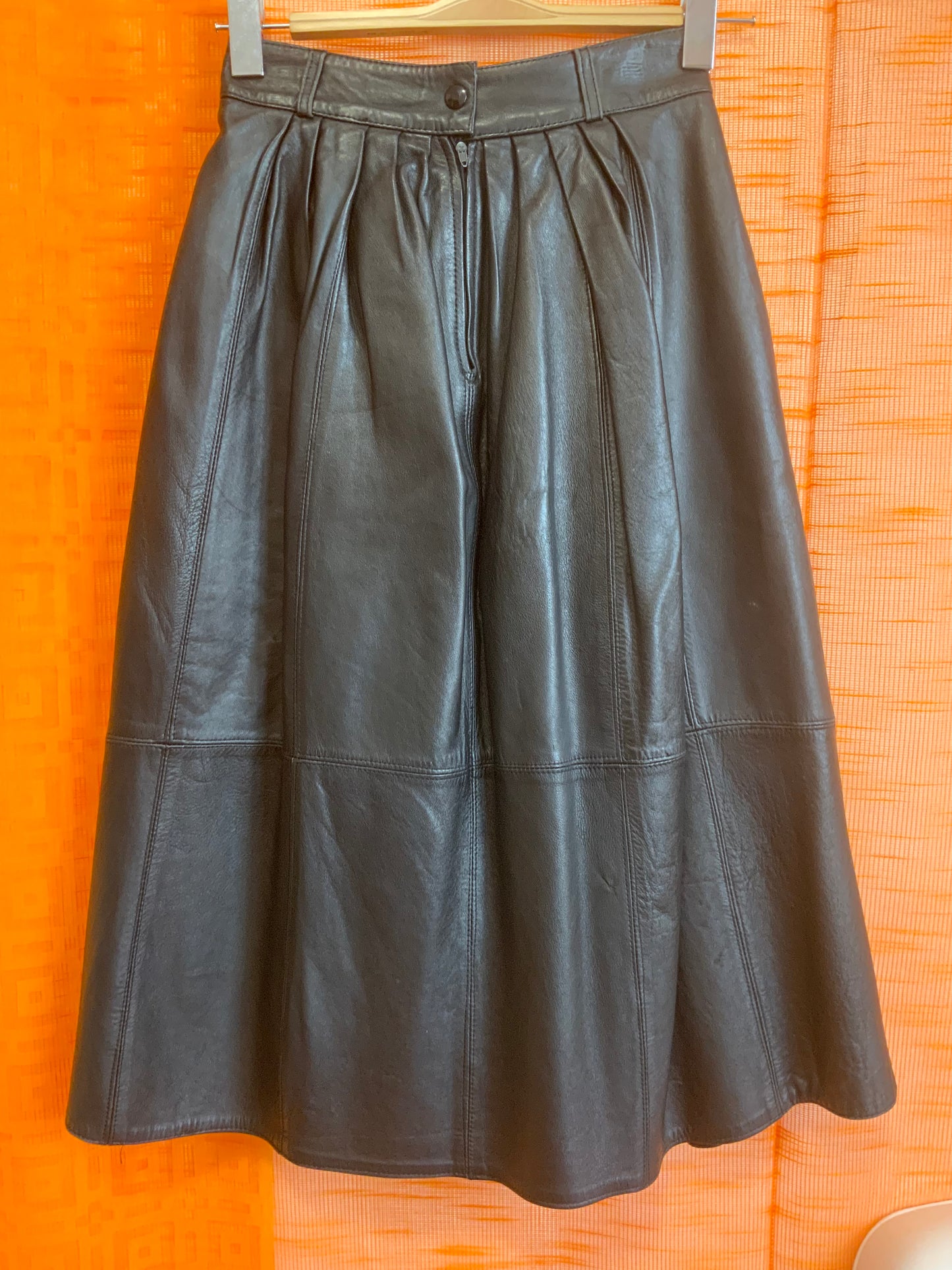 Longue Jupe cuir noir Vintage 1980- T34/36