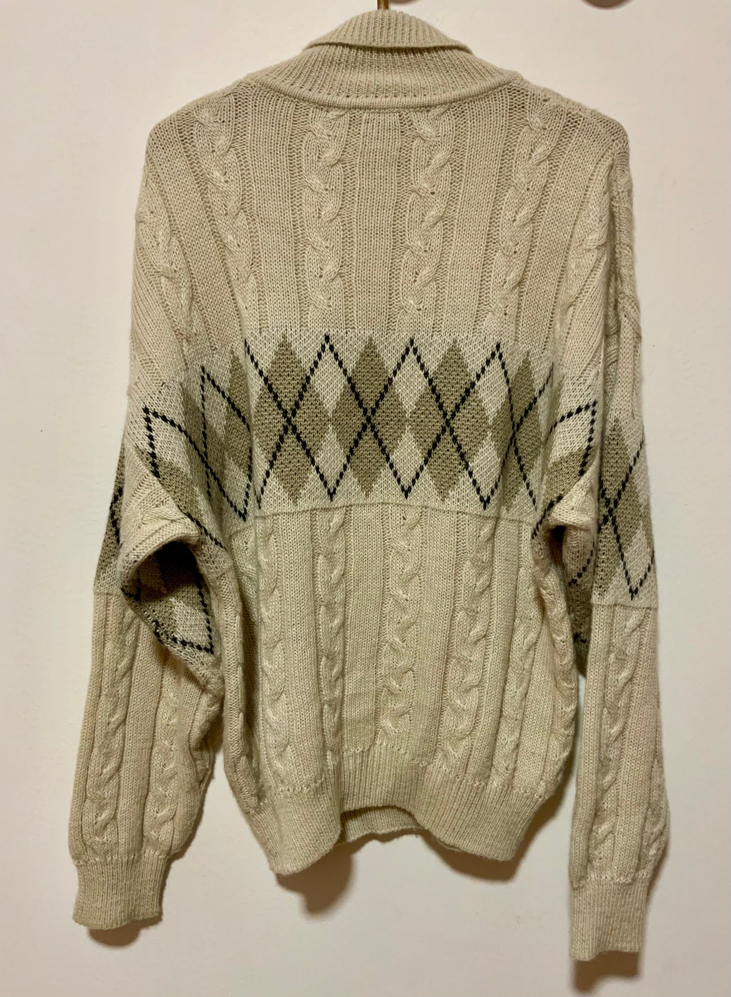 Pull Col roulé motifs Burlington carreaux et torsades Vintage Italy 1990- TU