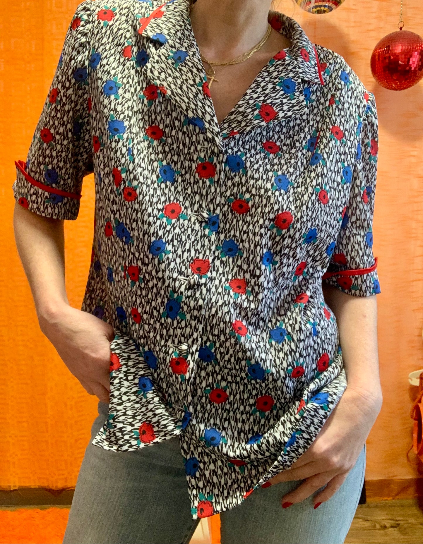 Chemisier À fleurs France Vintage a Épaulettes  - T42/44