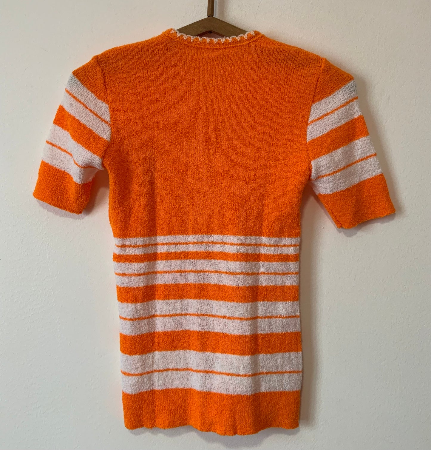 Gilet laine bouclée orange Vintage 1970 - T38 maxi.