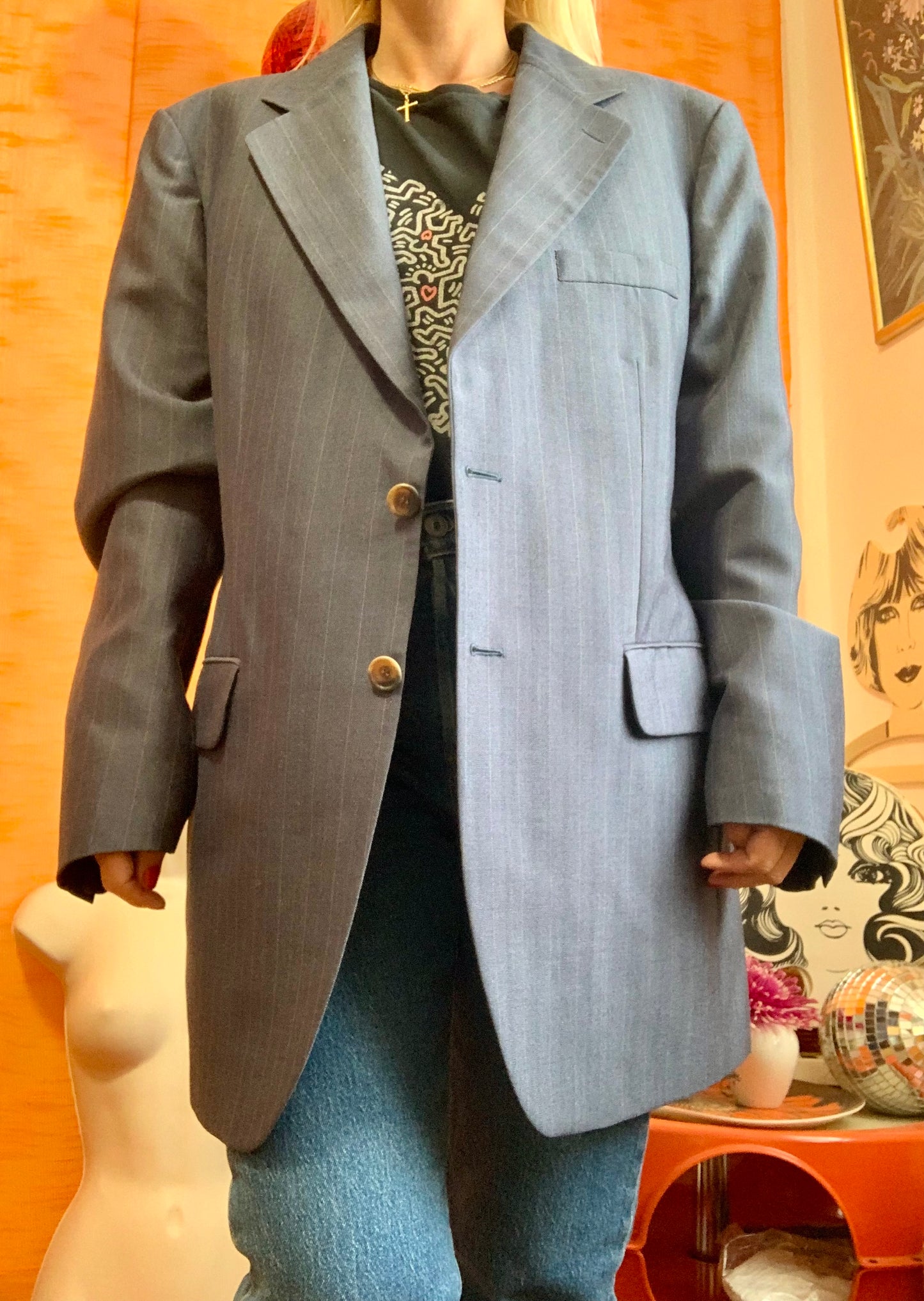 Blazer Veste rayures Vintage France 1970 -T46