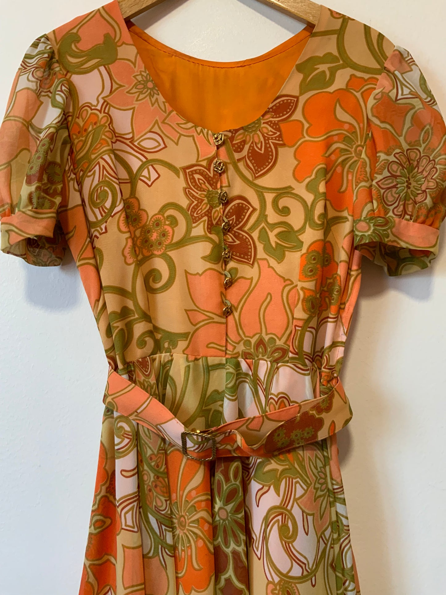 Superbe robe Mousseline Fleurs oranges Vintage 1960/70- T38/40