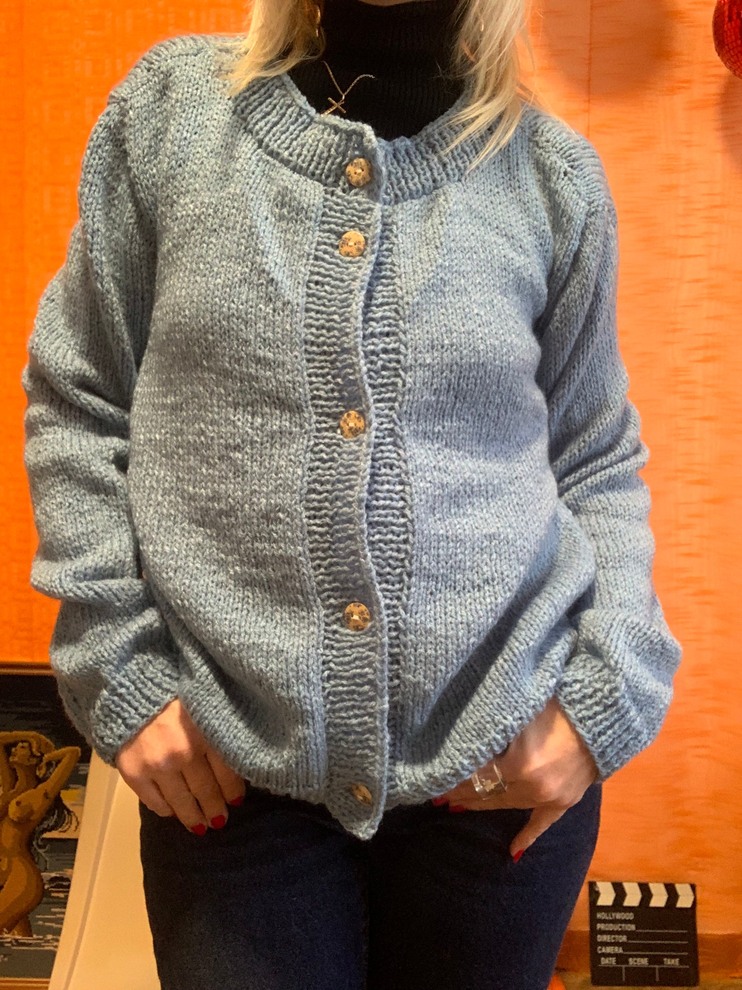 Gilet tricoté en laine Bleu Vintage