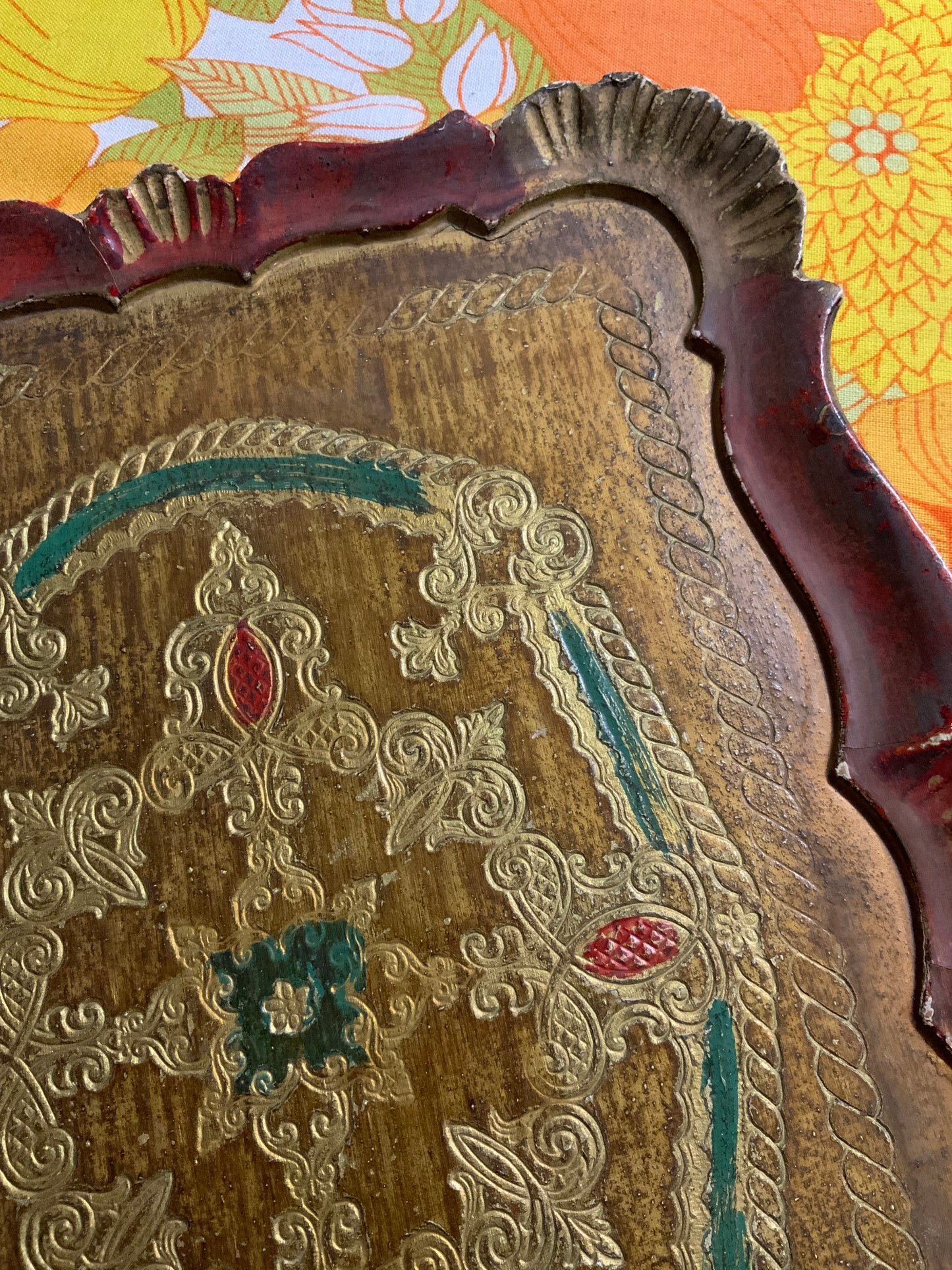 Plateau bois peint Florentin Vintage 1960