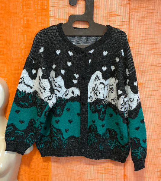 Gilet Vintage 1980 Motifs Coeurs - TU