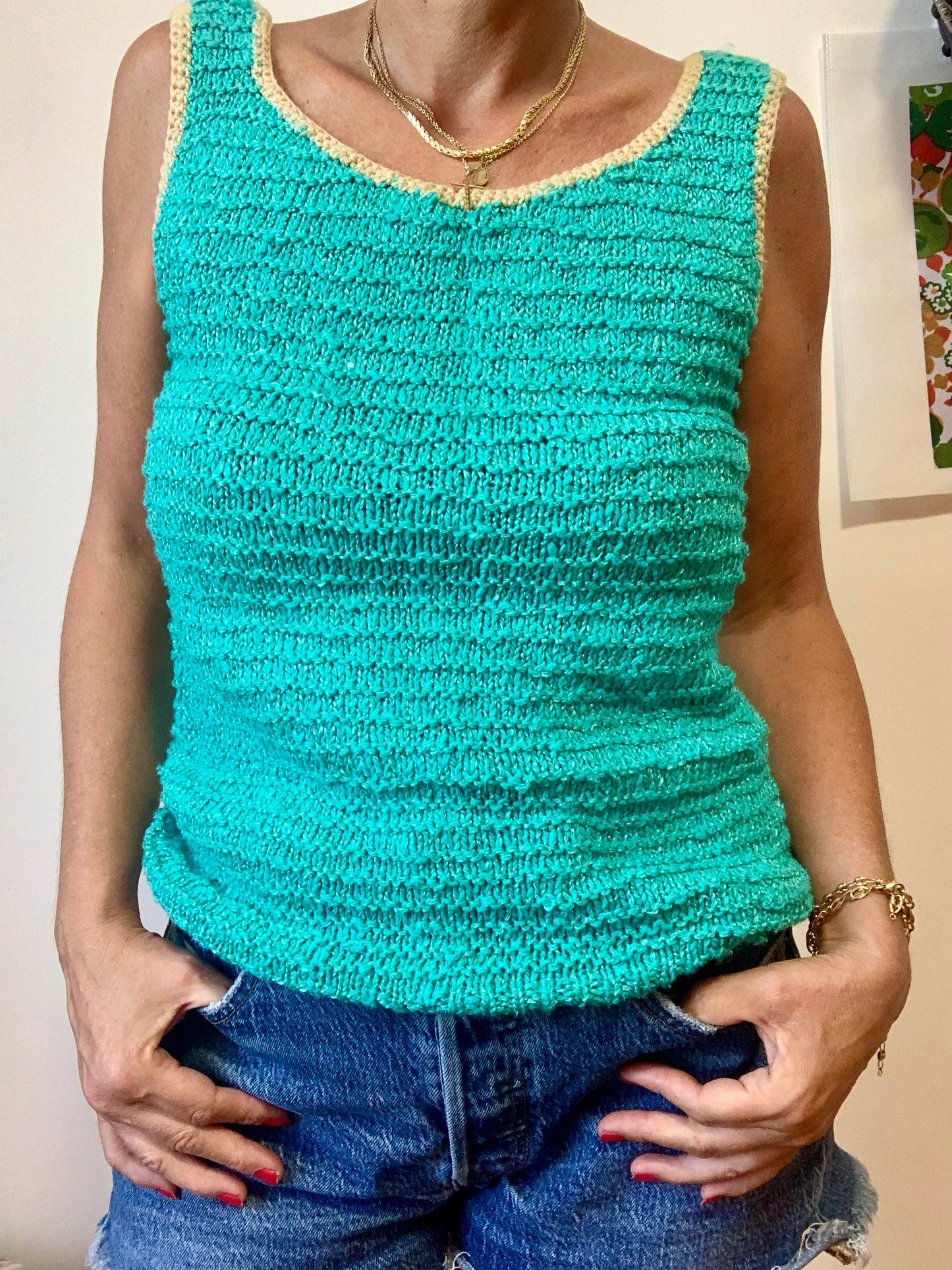 Débardeur Fait Main Vintage 1980 Mailles crochets - TU