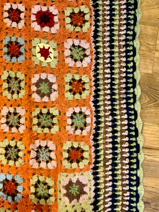 Très grand couvre lit Couverture Laine Crochet Vintage 1970