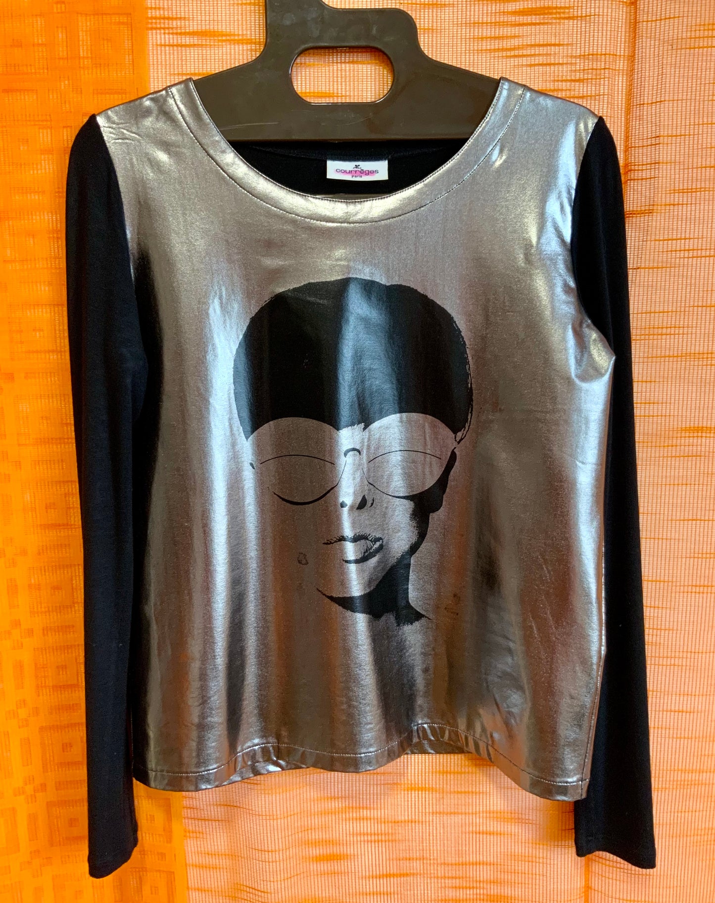 Top Courrèges Visage argenté Vintage- Original Rare- T40 maxi.