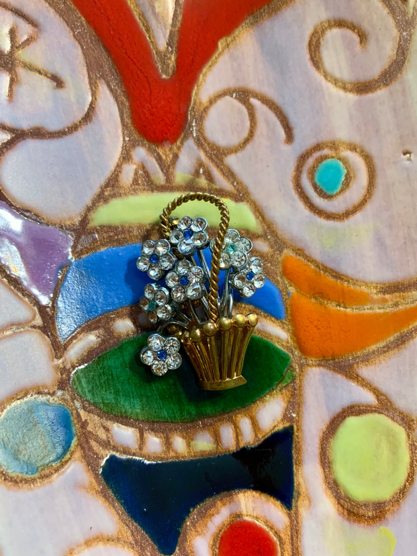 Broche Ancienne bouquet de fleurs et pierres Art deco