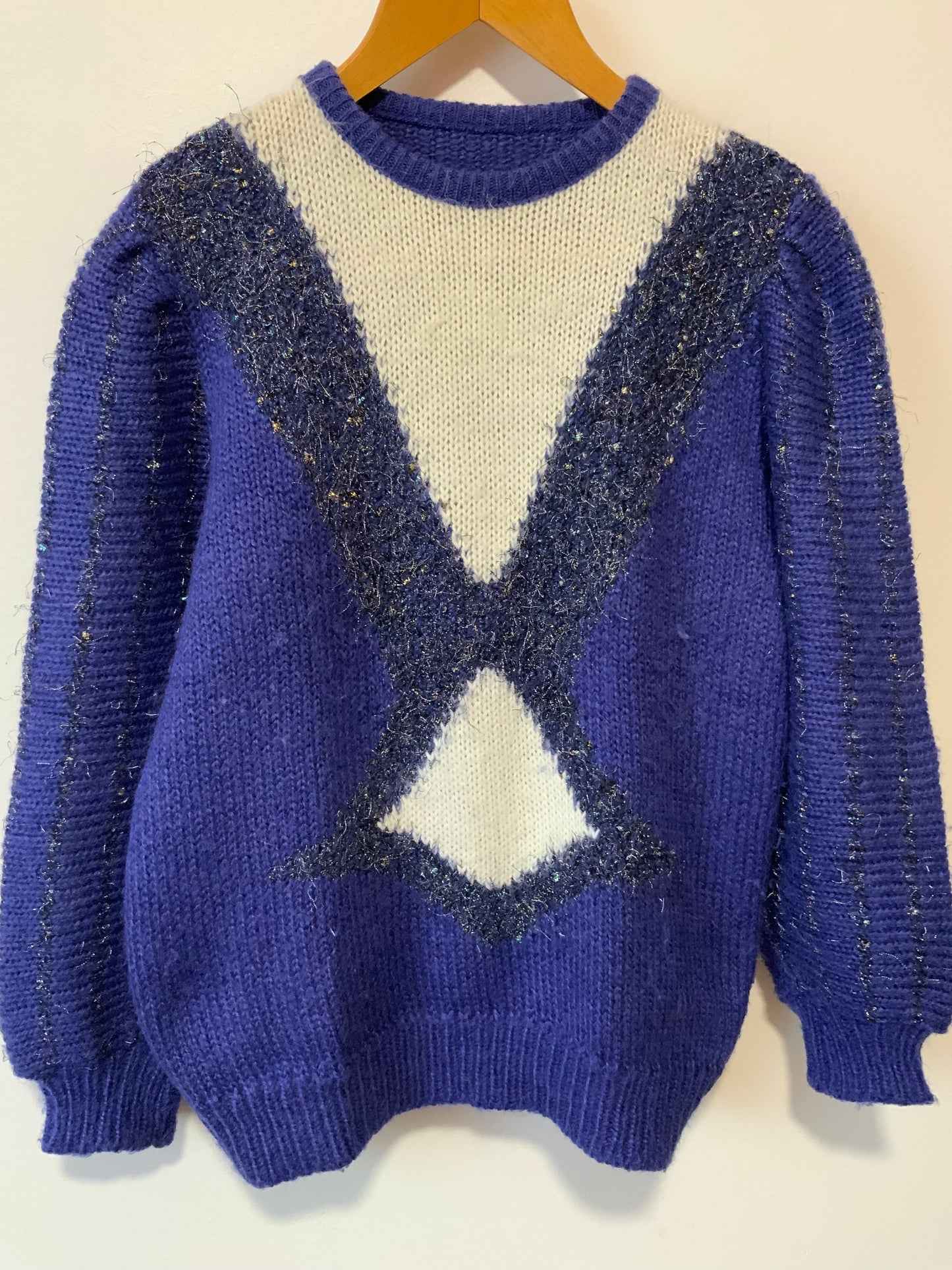 Pull Laine et Angora tricoté Vintage 1980 - T44.