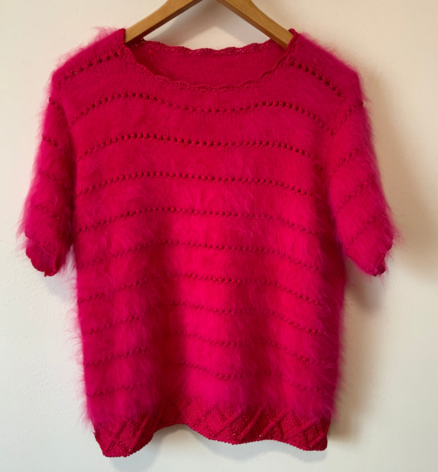 Anny Blatt Merveilleux Pull Laine Angora tricote main - Vintage 1990 Luxe