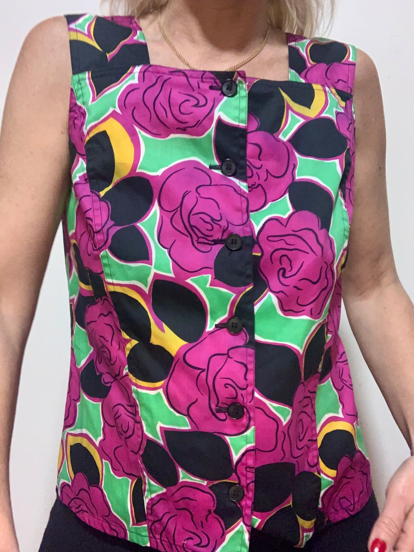 Sublime Top boutonné Guy Laroche Vintage A fleurs 1980