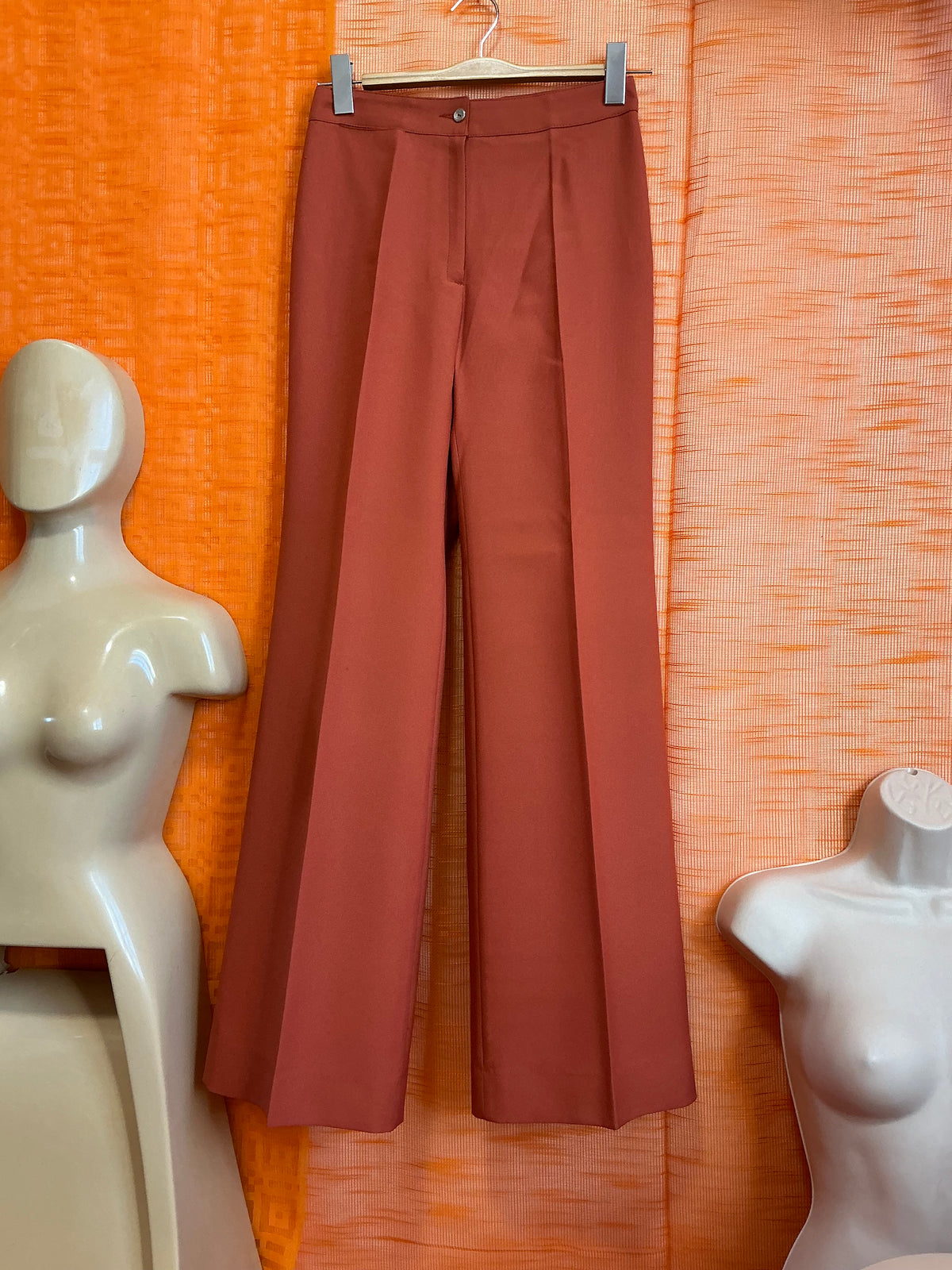 Pantalon Pattes d’éléphant Vintage Tergal Orange Neuf 1970- T36/38