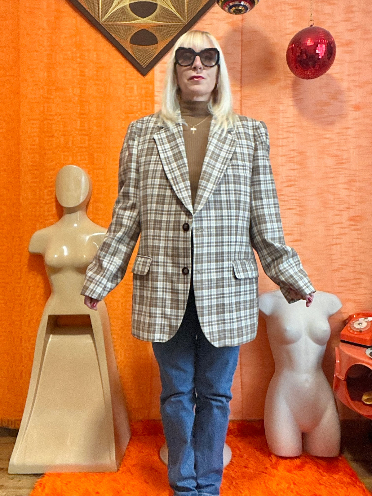 Veste Originale à carreaux Tergal Vintage 1970- T48 maxi.