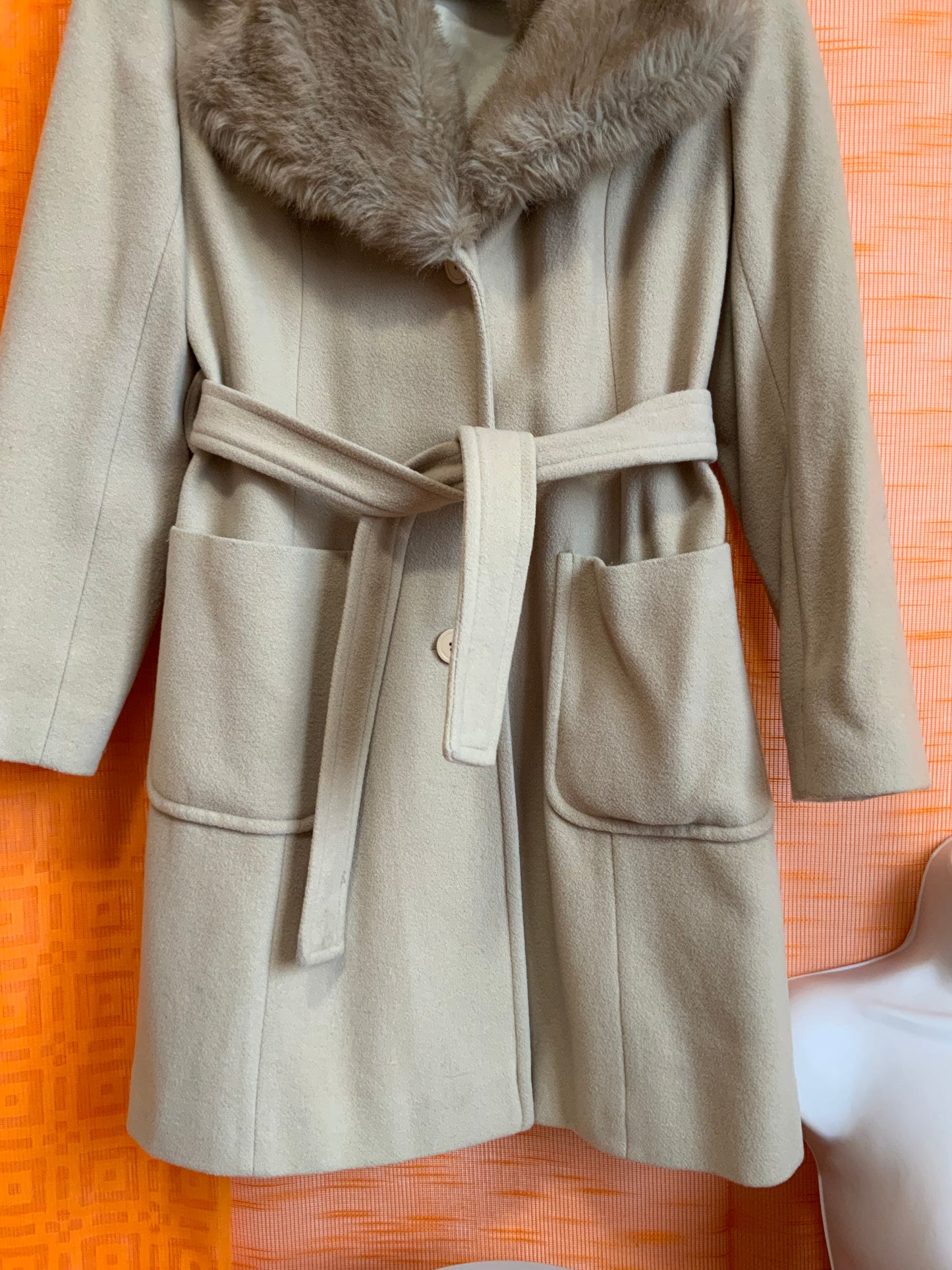 Manteau Laine Vintage 1990 Col Fourrure Synthétique - T42/44 maxi.
