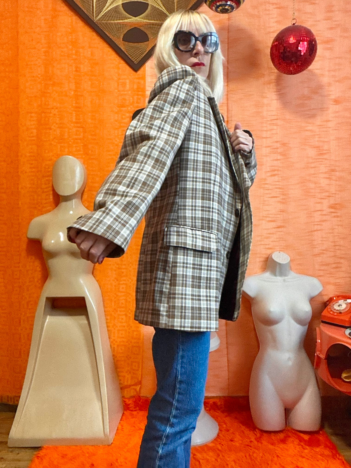 Veste Originale à carreaux Tergal Vintage 1970- T48 maxi.