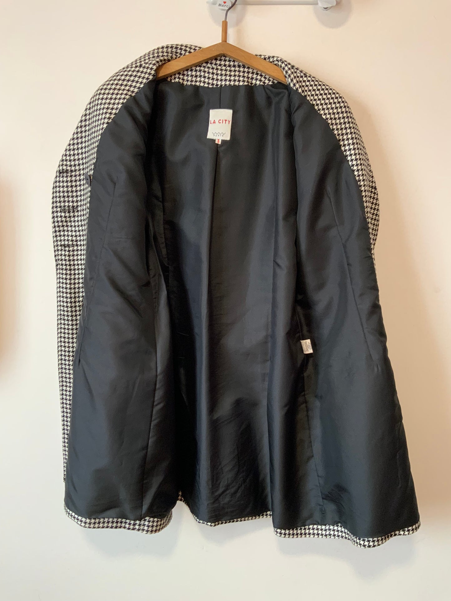 Longue Veste Vintage 1990 carreaux pieds de poule - T42