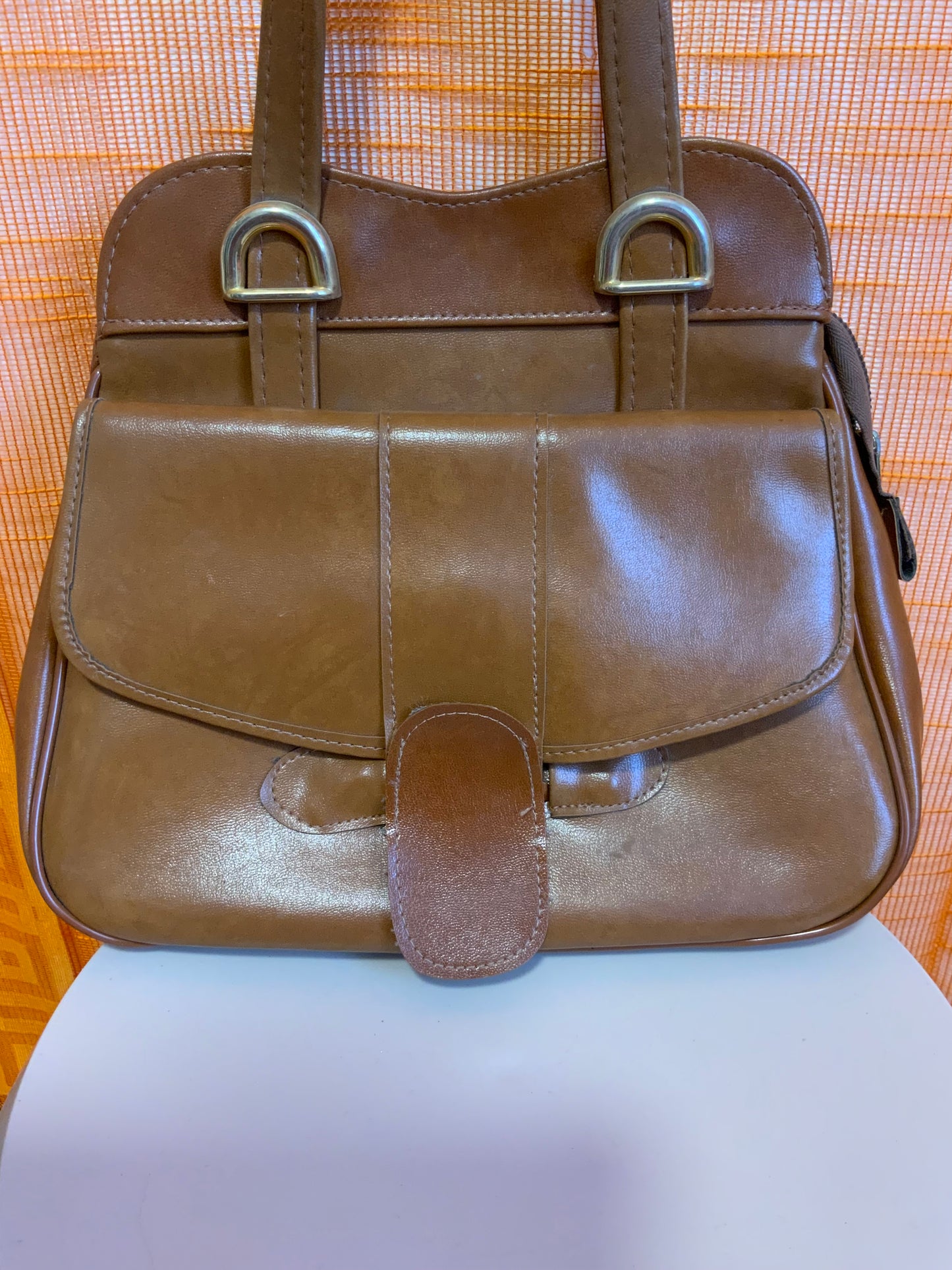 Très beau Sac à main Vintage 1970 Cuir Marron