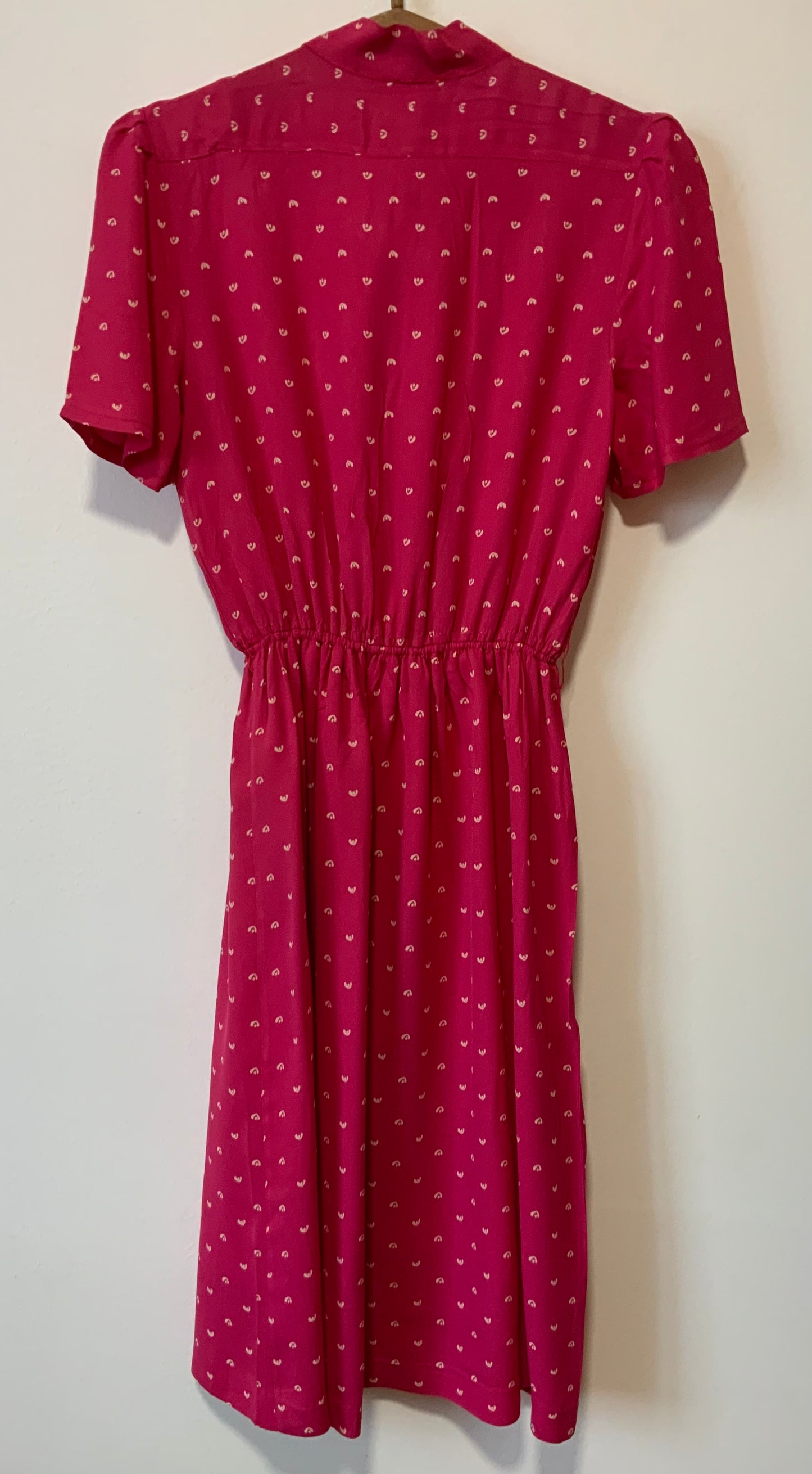 Robe Vintage 1980 Rose bonbon a col Lavallière - T40