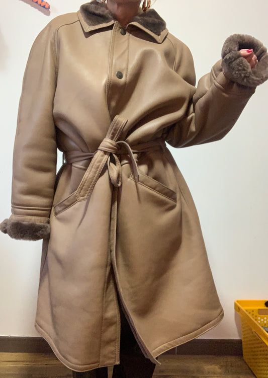Trench Cuir Peau Lainée Vintage France Jekel 1980