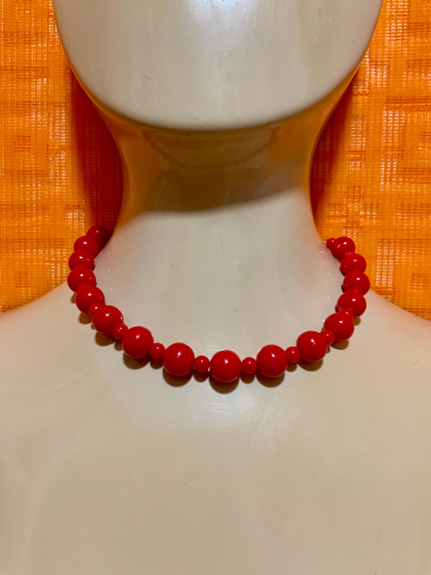Collier perles rouges Vintage 1980-