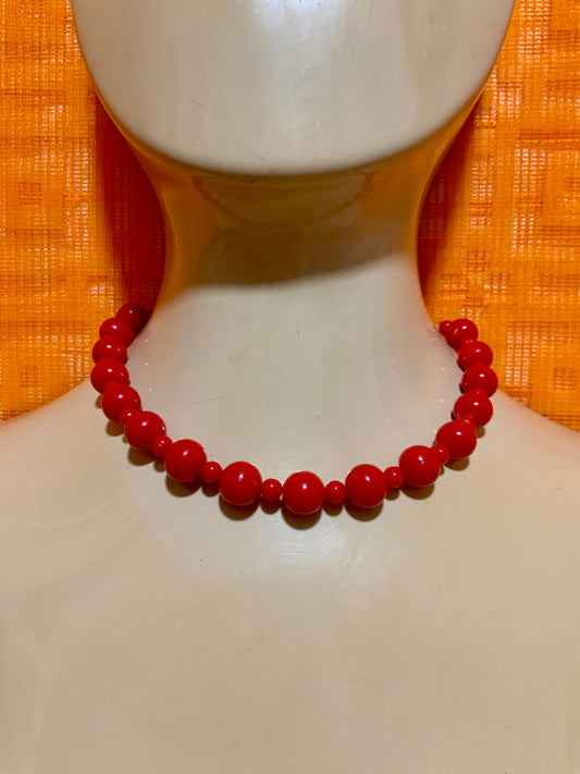 Collier perles rouges Vintage 1980-