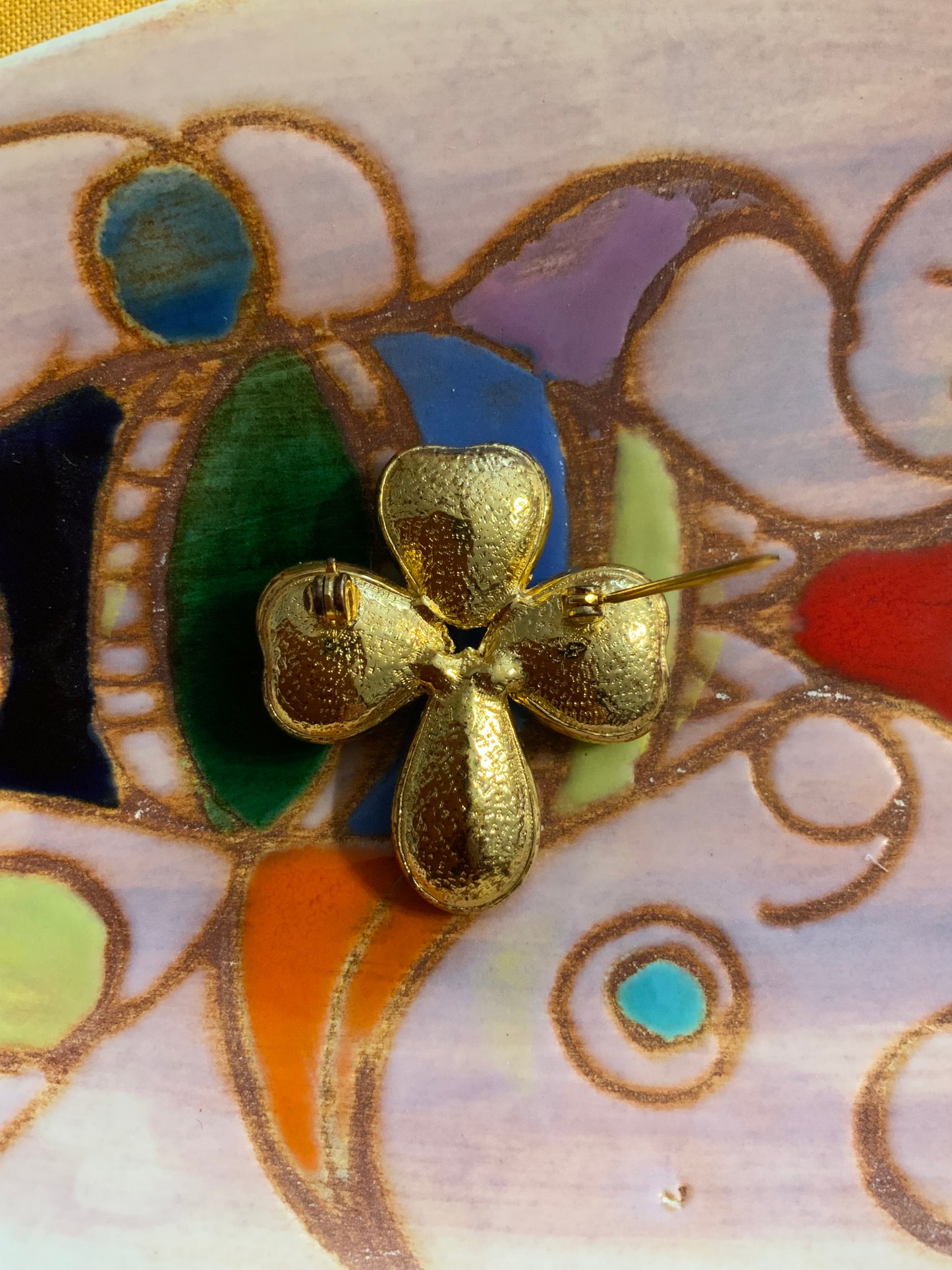 Broche trèfle à 4 feuilles coeurs Vintage