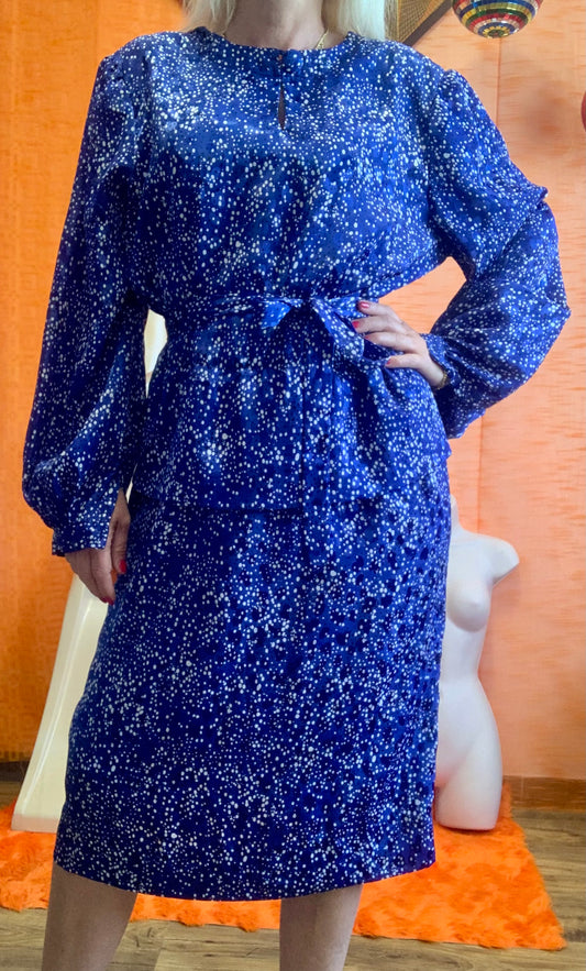 Robe chic de confection main Vintage 1980 petits pois- T42/44