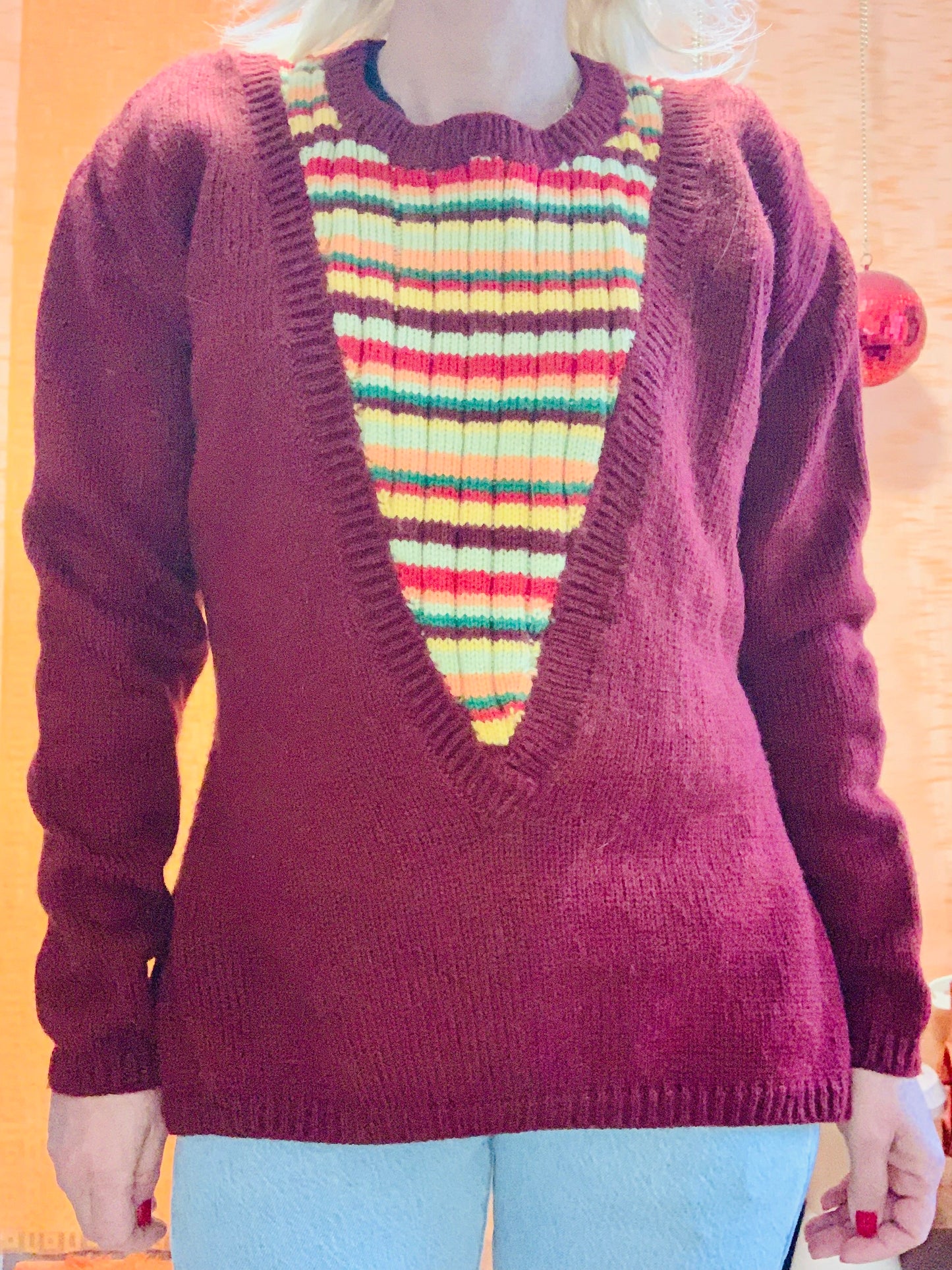 Pull Vintage Tricoté Laine Main