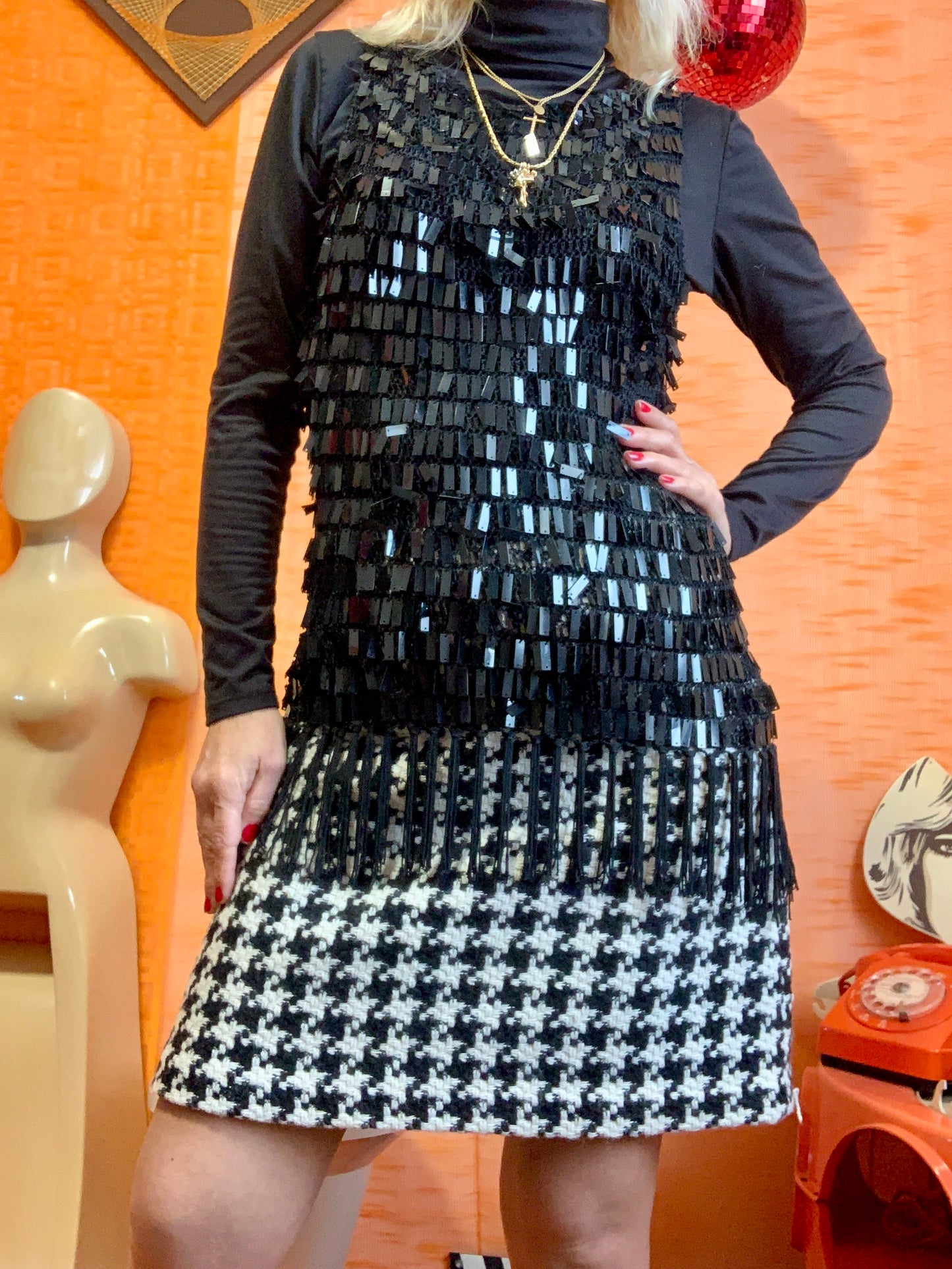 Top Crochet, strass et franges Vintage 1990