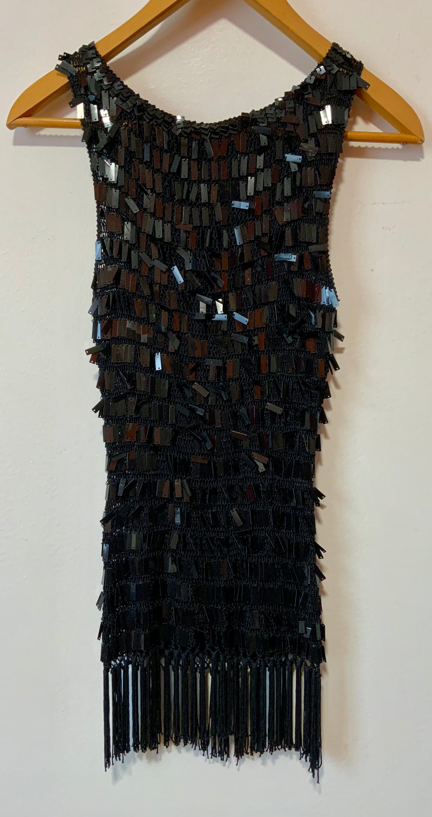 Top Crochet, strass et franges Vintage 1990