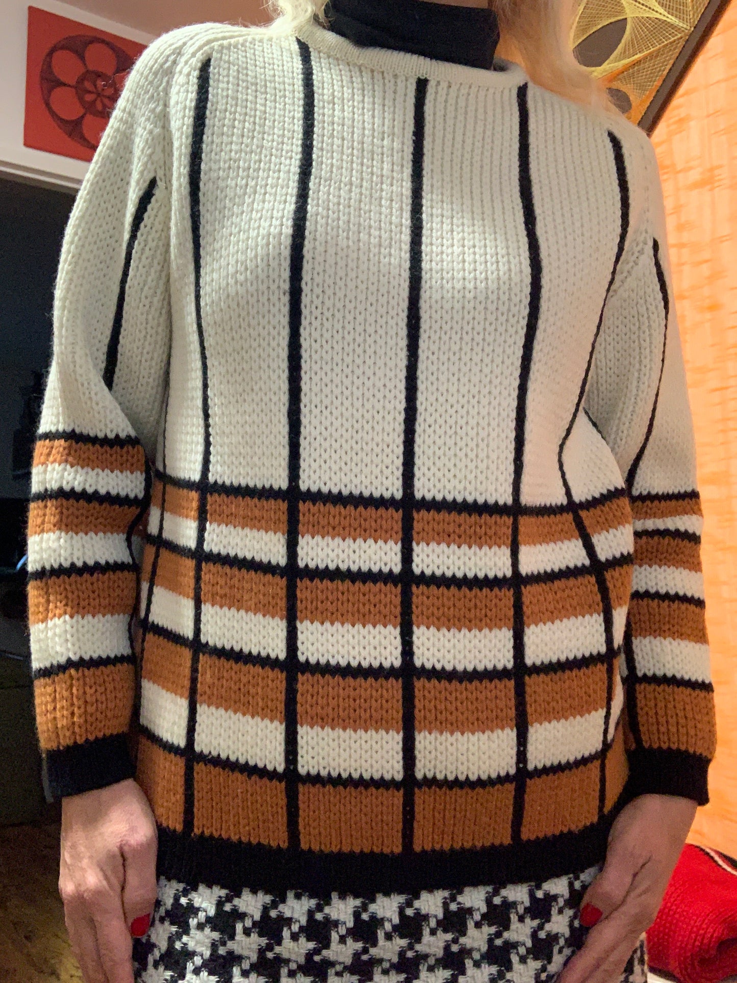 Très beau pull pure laine tricoté Vintage 1970/80