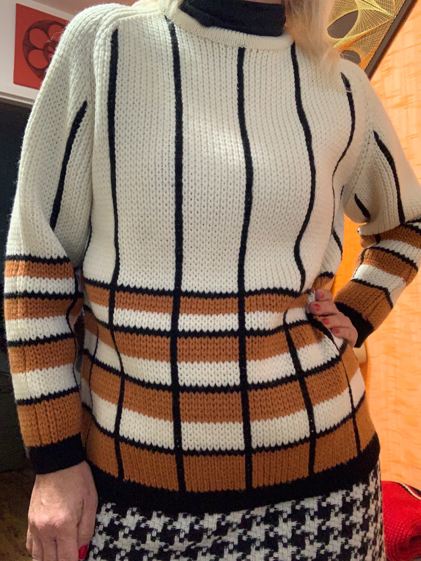 Très beau pull pure laine tricoté Vintage 1970/80