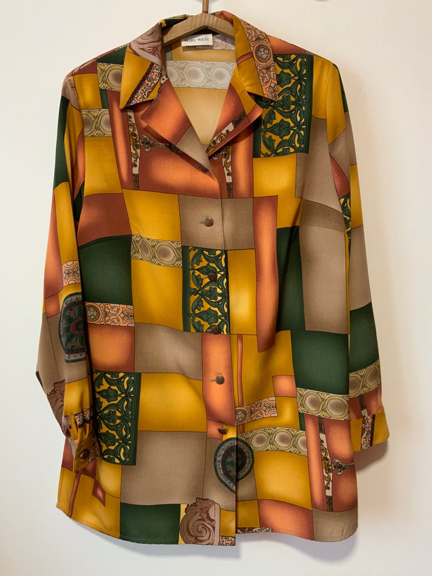 Chemisier Motifs Élégance Vintage 1980 avec Epaulettes
