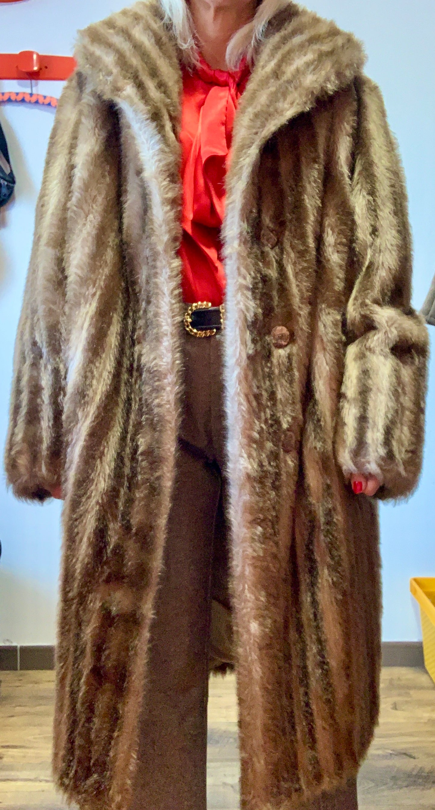 Grand manteau Chic Fausse fourrure Vintage Fait Main création 1960/70