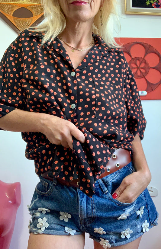 Chemise à Fleurs Oranges Vintage 1990 Kookai