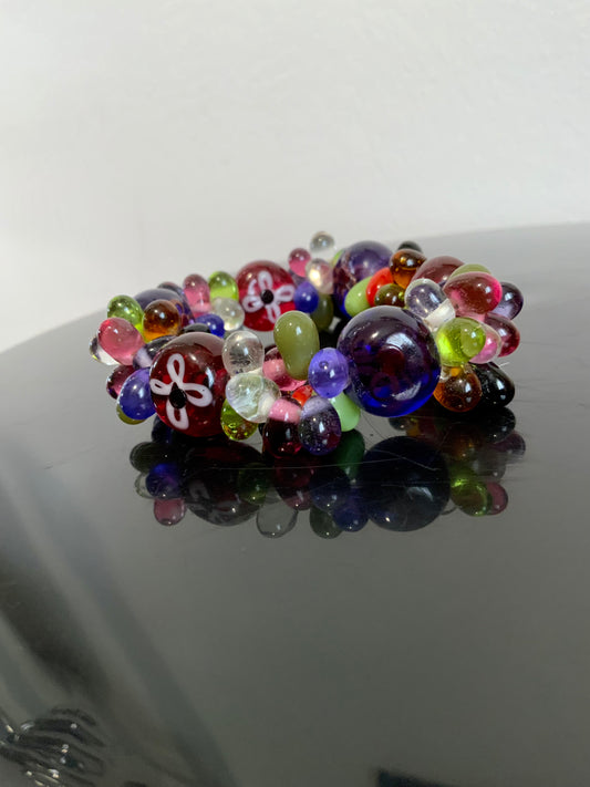 Sublime Bracelet Perles en verre de Murano 1990 Vintage Peintes Fleurs