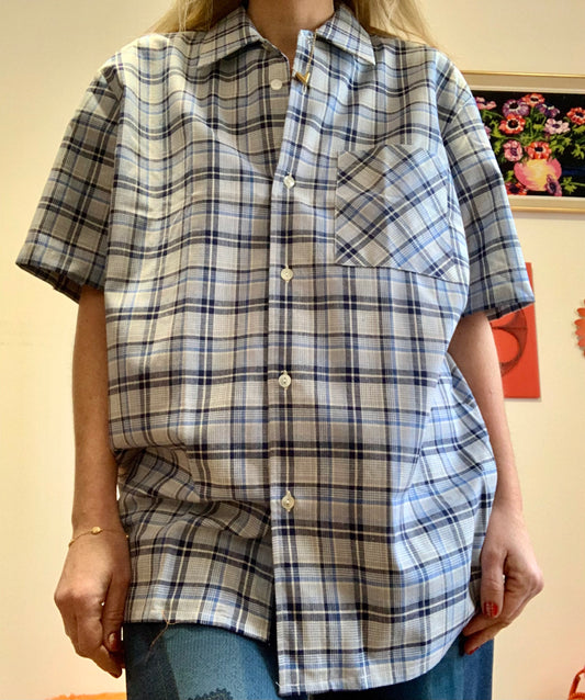 Chemise coton à carreaux bleus Deadstock 1970/80 Vintage France