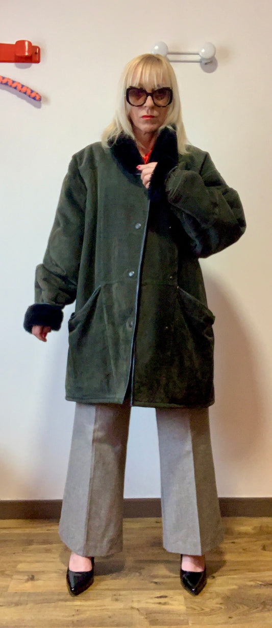 Gros manteau Vintage 1980 Daim vert foncé
