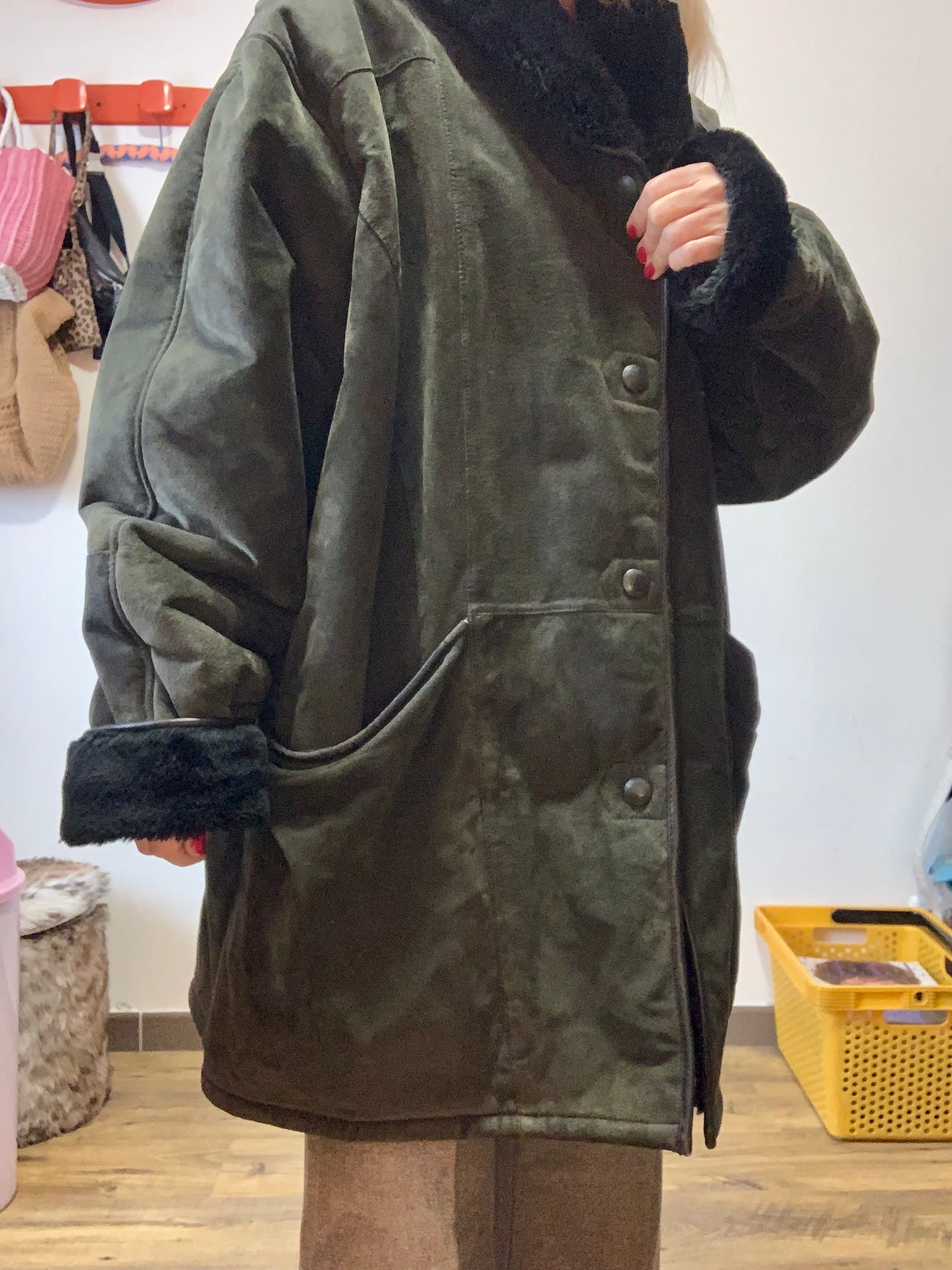 Gros manteau Vintage 1980 Daim vert foncé