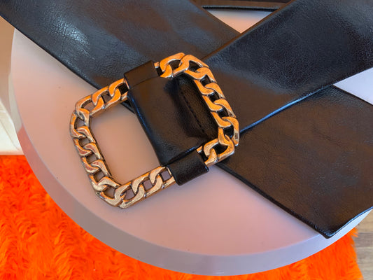 Ceinture Ajustable Cuir et Métal doré Vintage