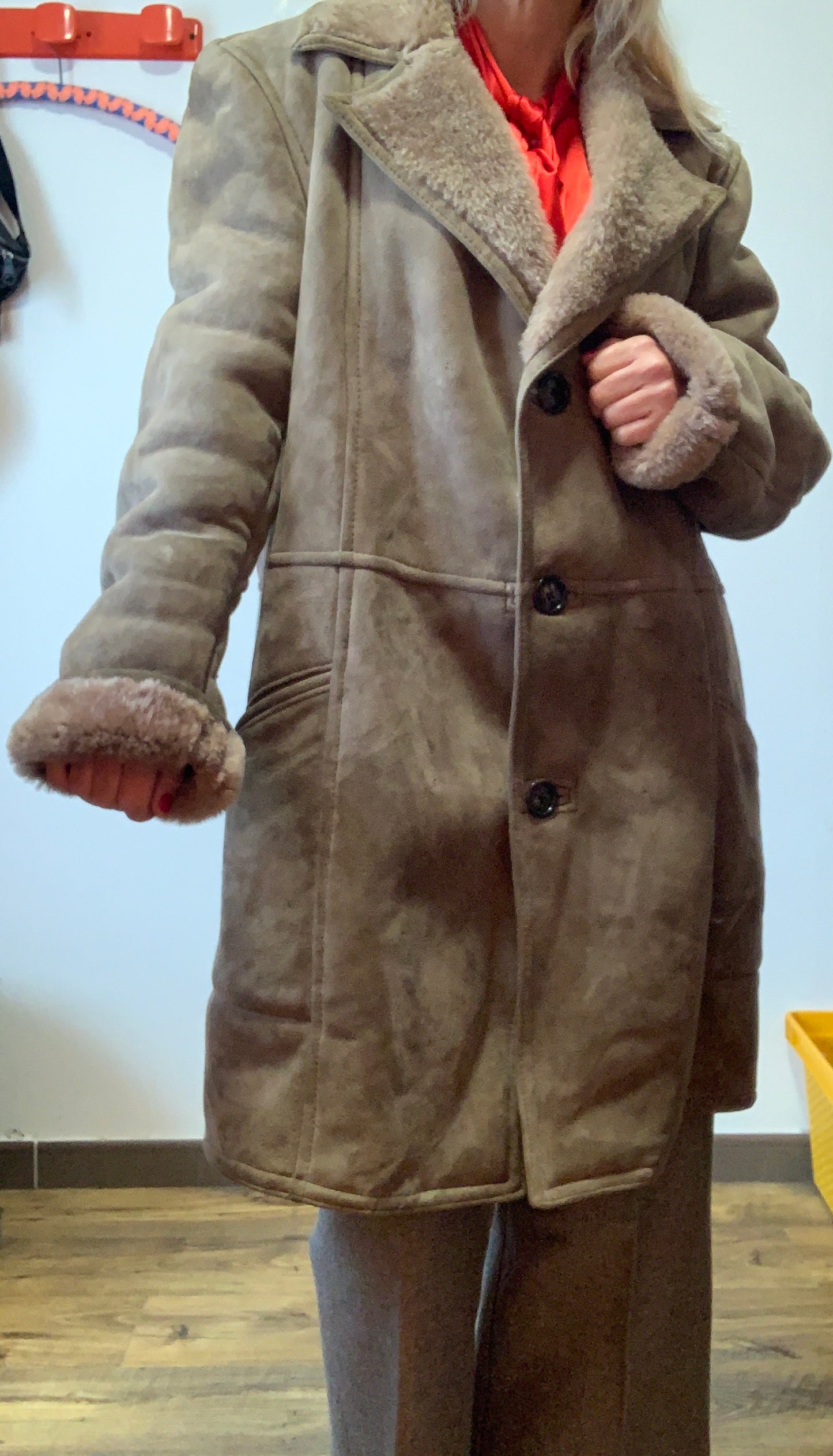 Manteau Daim Peau retournée lainée marron glacé Vintage 1970/80