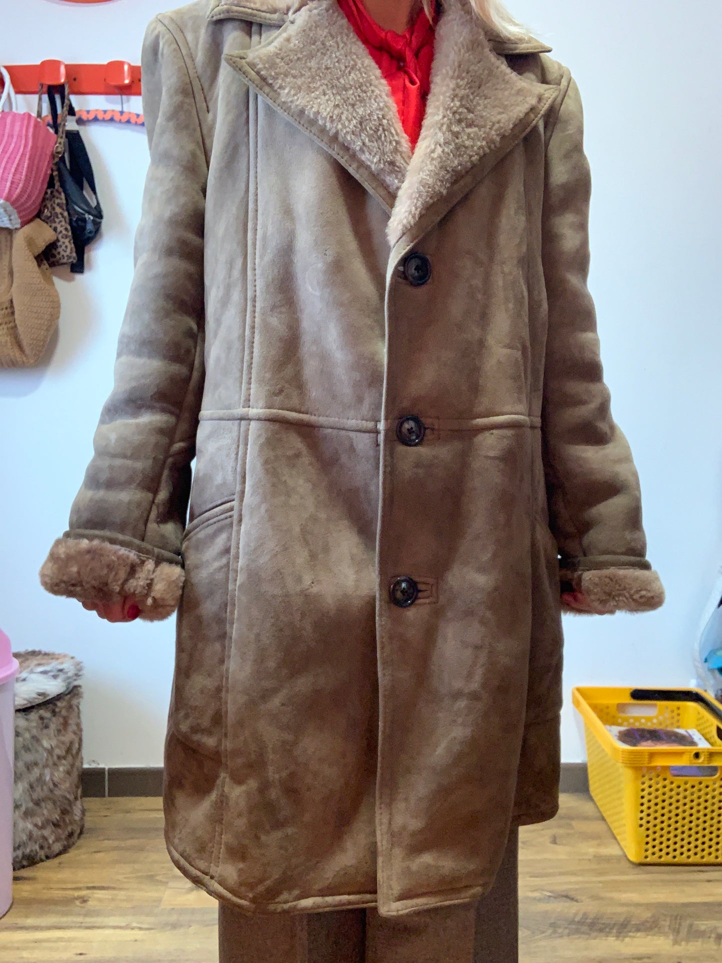 Manteau Daim Peau retournée lainée marron glacé Vintage 1970/80