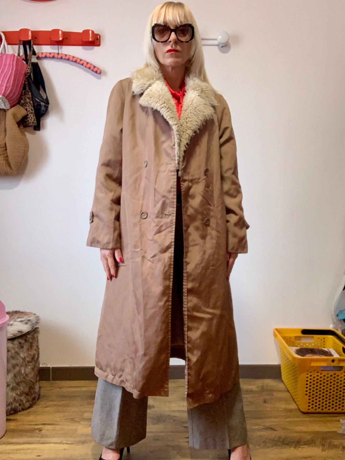 Long manteau façon impermeable fourré Vintage Mode Made in France