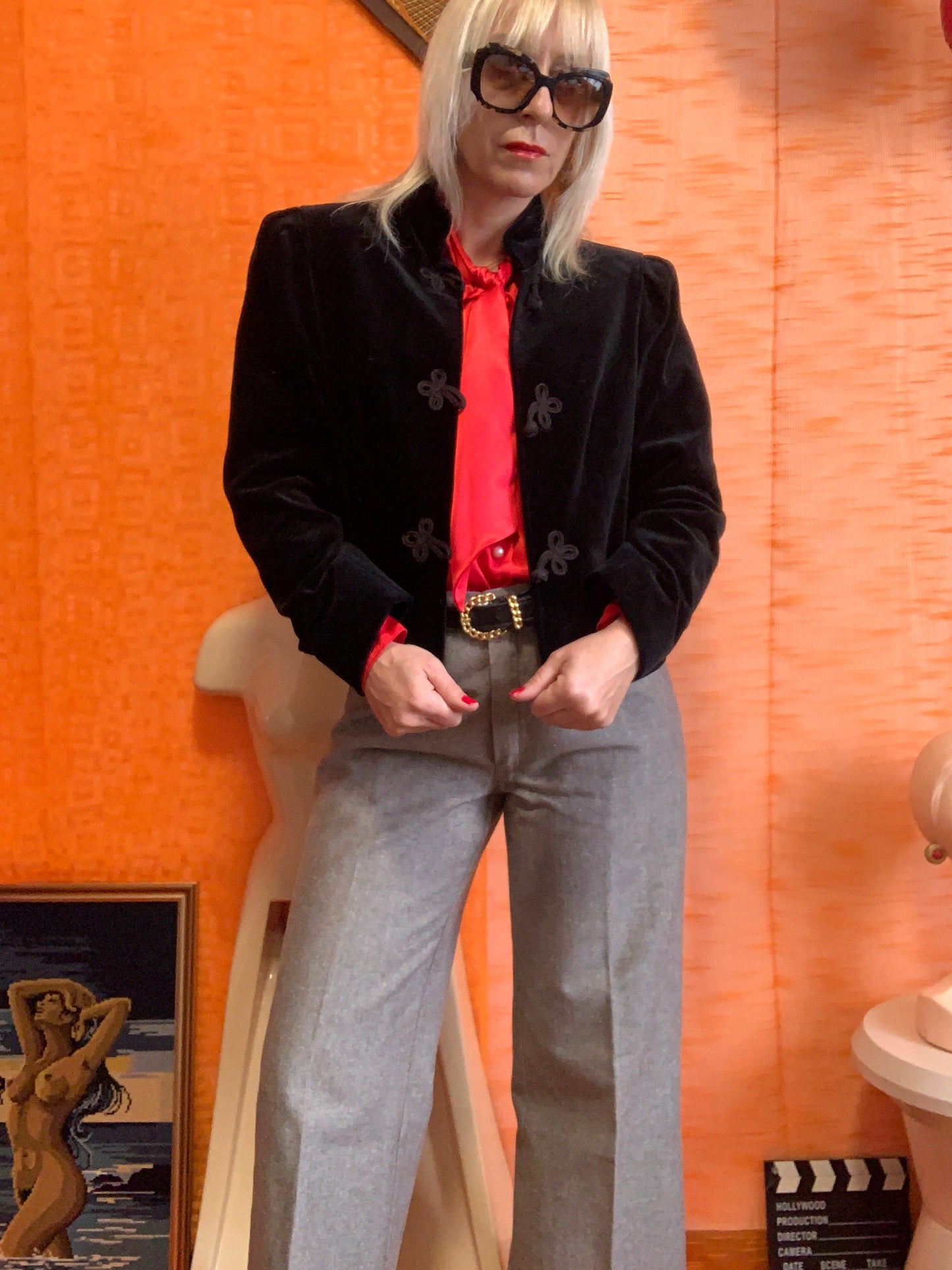 Veste blazer Velours attaches grenouilles Beauté Vintage France 1980