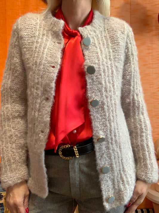 Gilet tricoté main Laine Mohair Vintage
