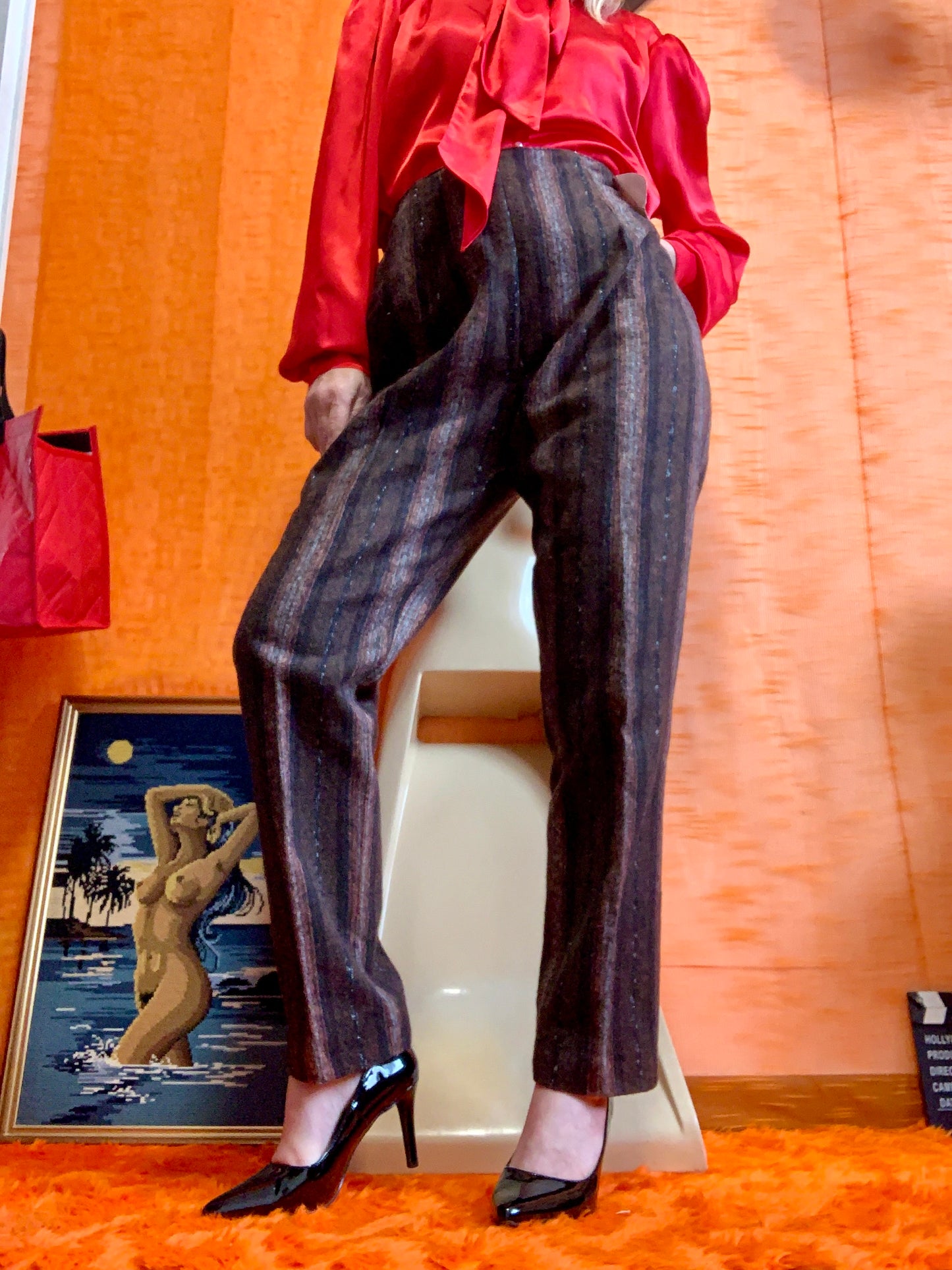Pantalon Droit Vintage 1980 Neuf Deadstock à rayures - Avec son Etiquette de vente