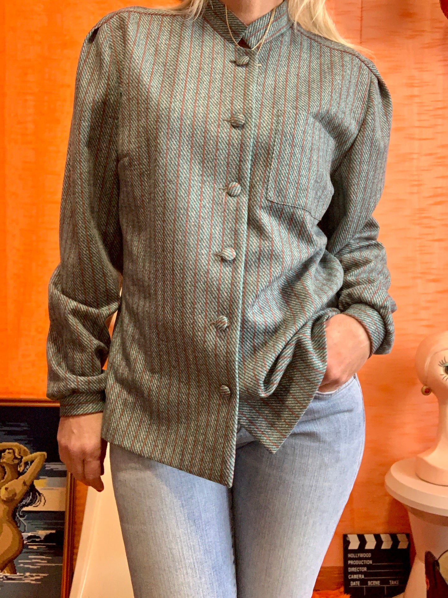 Chemise à motifs rayures Vintage France 1970 Seventies